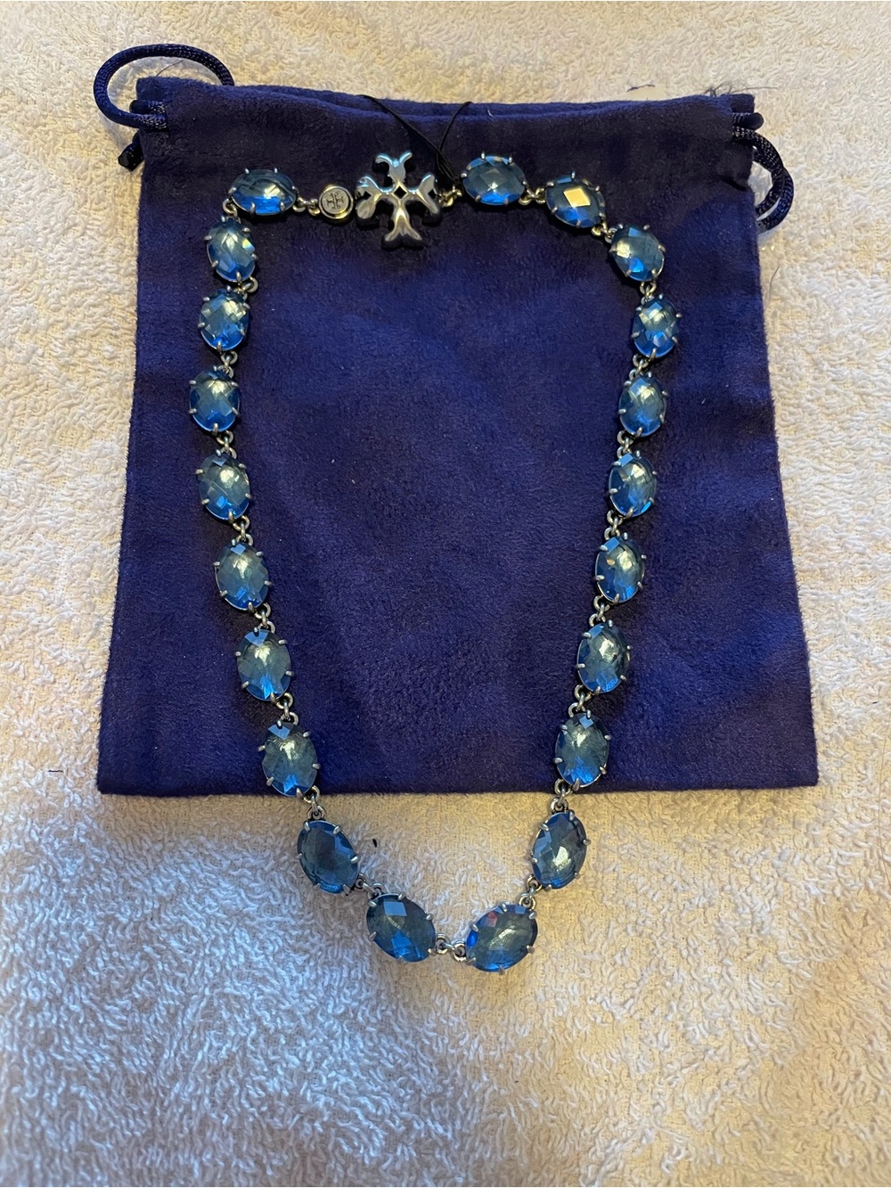 Tory Burch Blue Crystal Link Necklace